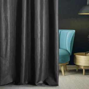 Zasłona szyta na flexach LUXOR czarna z eleganckiej lśniącej tkaniny o drobnym splocie