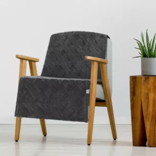 Narzuta na fotel-koc flano 70x160 cm stalowa zdobiona wytłaczanym wzorem CARO DESIGN 91 Eurofirany