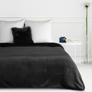 Koc  150x200 czarny z miękkiego polaru ze strukturą baranka TEDY EUROFIRANY PREMIUM