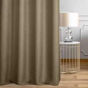 Zasłona szyta na taśmie fala ciemnobrązowa z tkaniny o naturalnym splocie w stylu eko