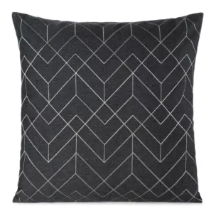 Poszewka na poduszkę 45x45 cm z geometrycznym haftem stalowo, srebrna MILA Eurofirany