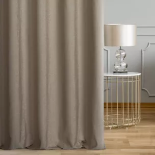 Zasłona szyta na taśmie fala beżowo srebrna z gładkiej tkaniny przeplatanej błyszczącą lureksową nicią