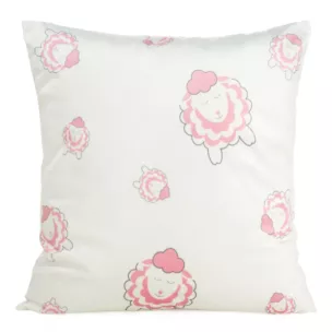 Poszewka na poduszkę 45x45 cm welwetowa z motywem słodkich baranków biało, pudrowo różowy KIDS 4 DESIGN 92 Eurofirany