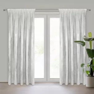 Zasłona biało, srebrzysta zdobiona błyszczącym przecieranym wzorem z welwetu 140x270 cm taśma RENIA Eurofirany