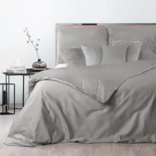 Pościel bawełniana z makosatyny 220x200 cm komplet 3 częściowy gładka kolor jasnoszary DELIA Reina Line Eurofirany