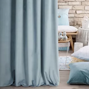 Zasłona szyta na taśmie fala ENYA niebieska z miękkiej półmatowej tkaniny welwetowej