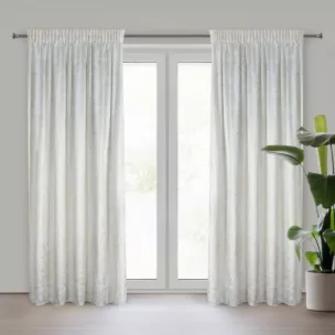 Zasłona biało, szampańska welwetowa z przecieranym błyszczącym nadrukiem 135x270 cm taśma - AVENA Eurofirany