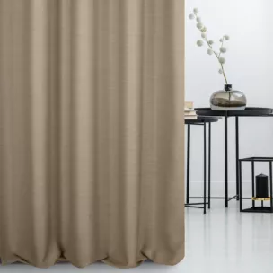 Zasłona szyta na flexach jasnobrązowa z miękkiej tkaniny o naturalnym splocie w stylu ekologicznym