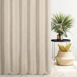 Zasłona szyta na taśmie 5 cm ciemnokremowa z miękkiej matowej tkaniny szenilowej o naturalnym splocie