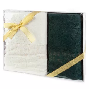 Zestaw ręczników bawełnianych 2 szt kolor kremowy, ciemnozielony 450 g/m2 BLINK Eurofirany