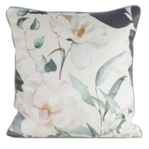 Poszewka na poduszkę 45x45 cm welwetowa kremowo, zielona z nadrukiem kwiatów ROSITA 1 Eurofirany