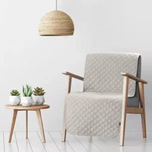 Narzuta ma fotel o strukturze lnu beżowa 70x160 cm pikowana metodą hot press LEN 1 EUROFIRANY PREMIUM