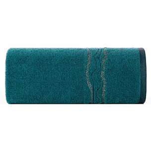 Ręcznik do rąk 30x50 cm bawełniany kolor ciemnoturkusowy zdobiony bordiurą z błyszczącym wzorem 500 g/m2 KARIN Eurofirany