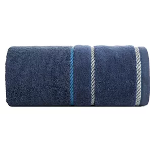 Ręcznik do rąk 30x50 cm bawełniany kolor granatowy z welwetową bordiurą i kontrastującymi paseczkami 500 g/m2 NEL Eurofirany