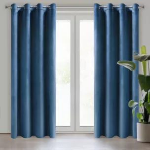 Komplet 2 szt. zasłon granatowych z welwetowej tkaniny 140x250 cm przelotki - DARLA Eurofirany