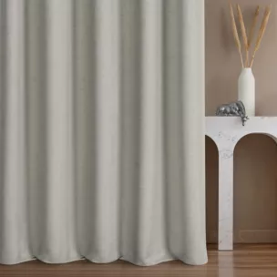 Zasłona szyta na taśmie fala platynowa z tkaniny blackout zaciemniającej w 100% o naturalnej strukturze