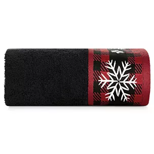 Ręcznik kąpielowy świąteczny 70x140 cm bawełniany kolor czarny z żakardową bordiurą w śnieżynki 480 g/m2 RUDOLF Eurofirany