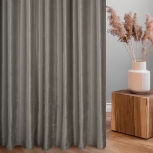 Zasłona szyta na taśmie fala popielata z miękkiej tkaniny welwetowej z efektem kreszowania, wykończona obciążnikiem