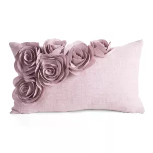 Poszewka na poduszkę 30x50 cm różowa o naturalnym splocie w 3D róże FLORES 7 Eurofirany