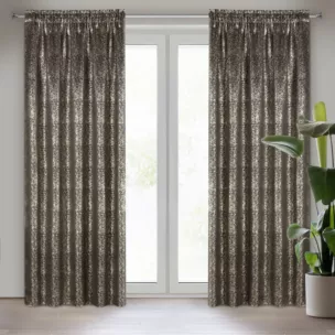 KATIE GRUBA CZARNA ZASŁONA ZE ZŁOTYM METALICZNYM NADRUKIEM 135x270 NA TAŚMIE MARSZCZĄCEJ EUROFIRANY DIVA LINE