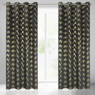 Zasłona czarno, złota ze srebrnym nadrukiem z tkaniny welwetowej 140x250 cm przelotka CHILL Eurofirany