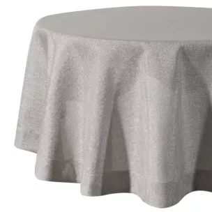 Obrus okrągły srebrny średnica 180 cm o płóciennym splocie BIANCA 1 z dodatkiem błyszczącej nici wykończony podwójną listwą na brzegach