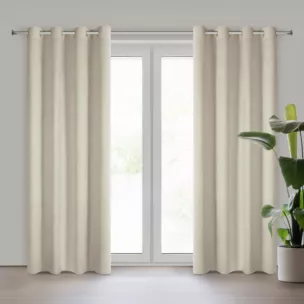 Zasłona jasnobeżowa z szenilowej tkaniny 140x250cm przelotki - VANI Eurofirany