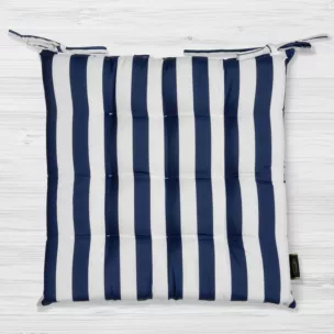 Poduszka na krzesło 40 x 40 x 5 cm wodoodporna granatowo, biała zdobiony subtelnymi pasami GARDEN Eurofirany