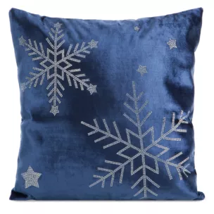 Poszewka na poduszkę świąteczna 45x45 cm welwetowa z lśniącymi kryształkami i elegancką lamówką  Eurofirany