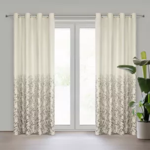 Zasłona kremowo, szampańska zdobiona błyszczącym nadrukiem z welwetu 140x250 cm przelotka TORI Eurofirany