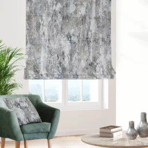 Roleta rzymska stalowo srebrna z welwetowej tkaniny z błyszczącym nadrukiem