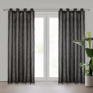 Zasłona czarna zdobiona lśniącymi delikatnymi frędzlami 140x250 cm przelotka AURORA Eva Minge Eurofirany