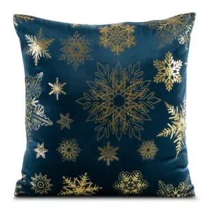 Poszewka na poduszkę 45x45 cm welwetowazdobiona śnieżynkami granatowo, złota JOY Eurofirany