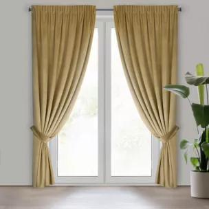 Zasłona ciemnobeżowa z tkaniny welwetowej, troczek w zestwie 140x300 cm taśma ANTARA Eurofirany