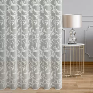 Firana szyta na taśmie fala naturalna z delikatnej tkaniny typu aden, wykończonej łańcuszkowym haftem Italissima Eva Minge