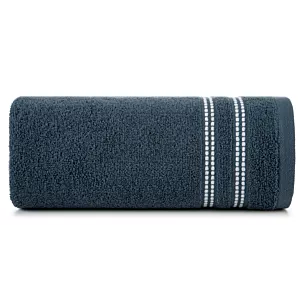 Ręcznik kąpielowy 70x140 cm bawełniany kolor granatowy z subtelną bordiurą w paseczki 500 g/m2 ALLY Eurofirany