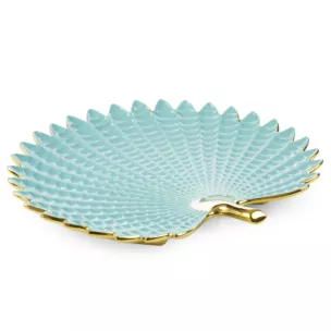 Patera ceramiczna dekoracyjna jasnoniebiesko-złota w formie liścia 40x38x5 cm HIRAL Eurofirany