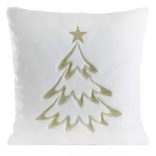 Poszewka na poduszkę świąteczna 45x45 cm biało, szampańska z przyjemnego futerka zdobiona haftem choinki Eurofirany