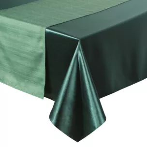 Komplet obrus + bieżnik butelkowozielony, zielony 140x300 cm o satynowym połysku - GLAMO Eurofirany