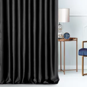 Zasłona szyta na taśmie fala czarna z jednokolorowej gładkiej tkaniny
