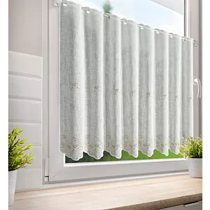 Tkanina firanowa zazdrostka z etaminy z uroczym haftem drobnych kwiatów Eurofirany