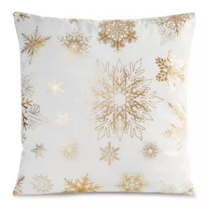 Poszewka na poduszkę 45x45 cm welwetowa zdobiona śnieżynkami biało, szampańska JOY Eurofirany