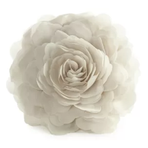 Okrągła poszewka o średnicy 40 cm kolor kremowy zdobiona kwiatem 3D FLORES 6 Eurofirany