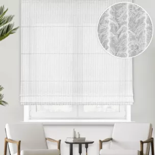 Roleta rzymska biała z tkaniny z aplikacją i haftem