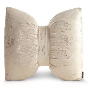 Poduszka 45x55 cm welwetowa kolor beżowy w kształcie kokardy z przecieranym lśniącym nadrukiem KODARDA 1 Eurofirany