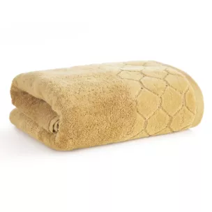 Ręcznik kąpielowy 70x140 cm bawełniany kolor musztardowy z welwetową geometryczną bordiurą 510 g/m2 LUMIA Eurofirany