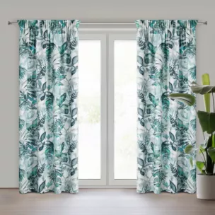 Zasłona biało, stalowa w liście z tkaniny 140x270 cm taśma ADELINE Eurofirany