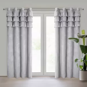 Zasłona srebrna zdobiona falbanami z moherowej tkaniny 140x250 cm przelotka AGIS Eurofirany