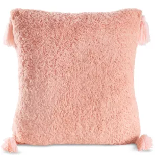Poszewka na poduszkę 45x45 cm o strukturze miękkiego futra z ozdobnymi chwostami pudrowo różowa ELDA Eurofirany