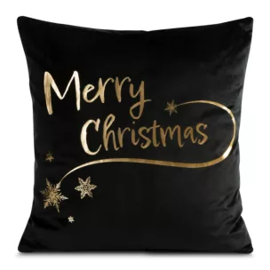 Poszewka na poduszkę 45x45 cm welwetowa świąteczna zdobiona złotym nadrukiem czarno, złota ASTRA Eurofirany